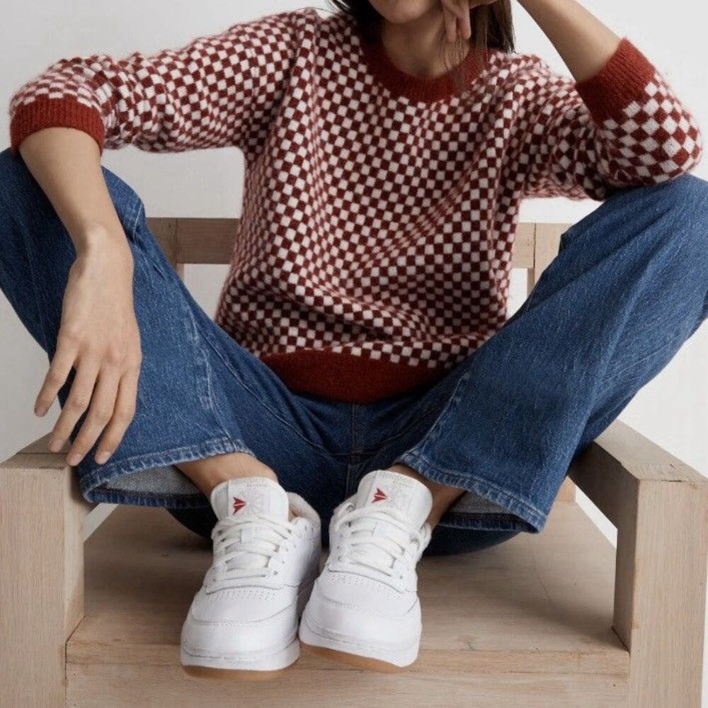 Madewell Scarlet Rust Checkerboard Wool Alpaca Blend Sweater Size Medium Cozy